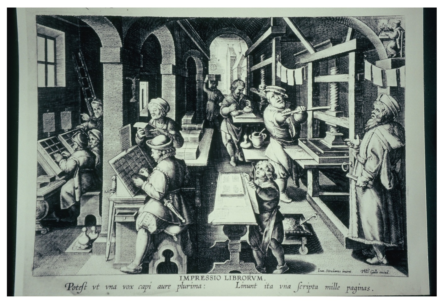 Kupferstich einer Druckerwerkstatt